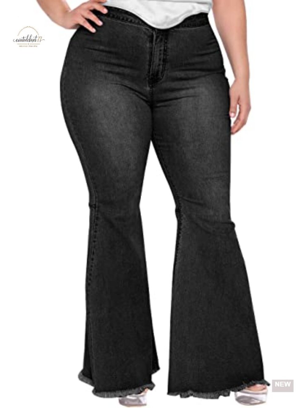 Plus Size High Waisted Bell Bottom Flare Jeans Distressed Denim Pants